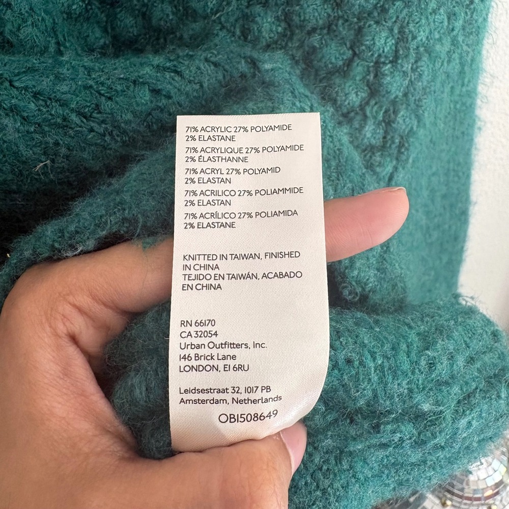 Free People Teal Green Bobble Knit‎ Mock Neck Cropped Sweater OB1508649 Small - Picture 6 of 7